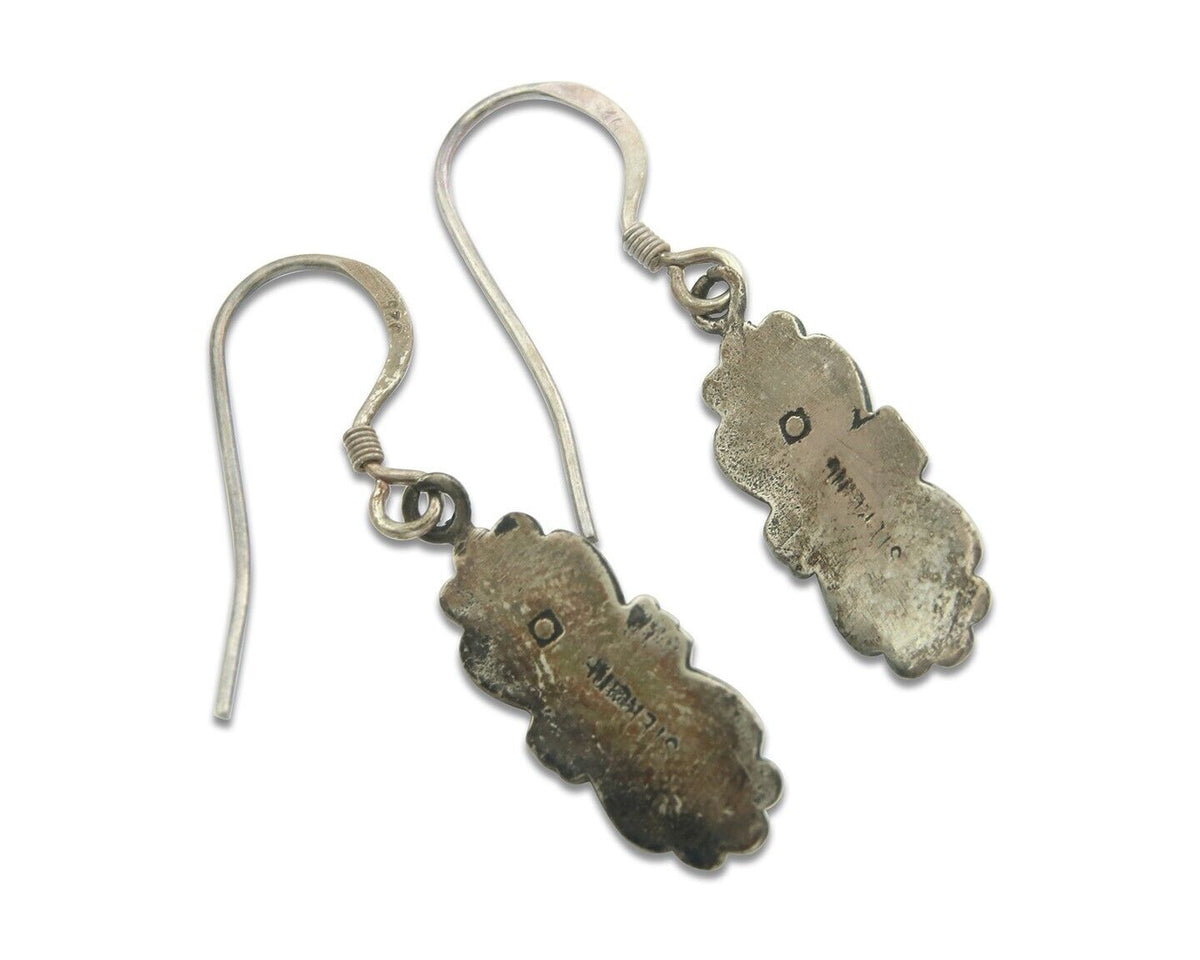 Navajo Earrings 925 Silver Natural Turquoise Native Artist Square C.80's