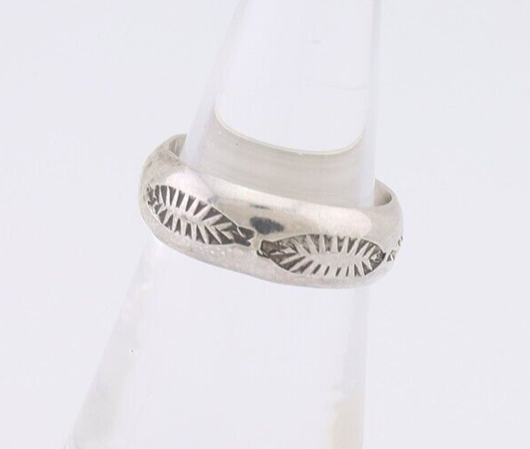 Navajo Hand Stamped Band 925 Silver 6.0 mm Signed Larry Chavez Size 5.75 C.80's