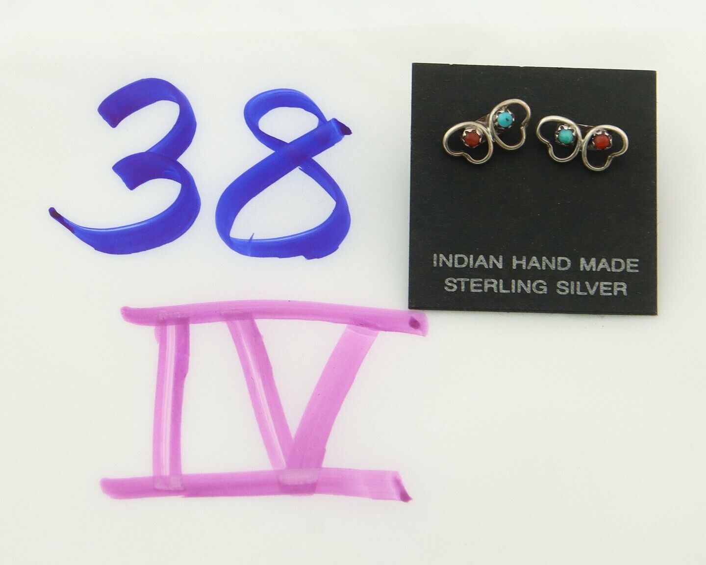 Navajo Heart Earrings 925 Silver Natural Gemstone Native American Artist C.80's