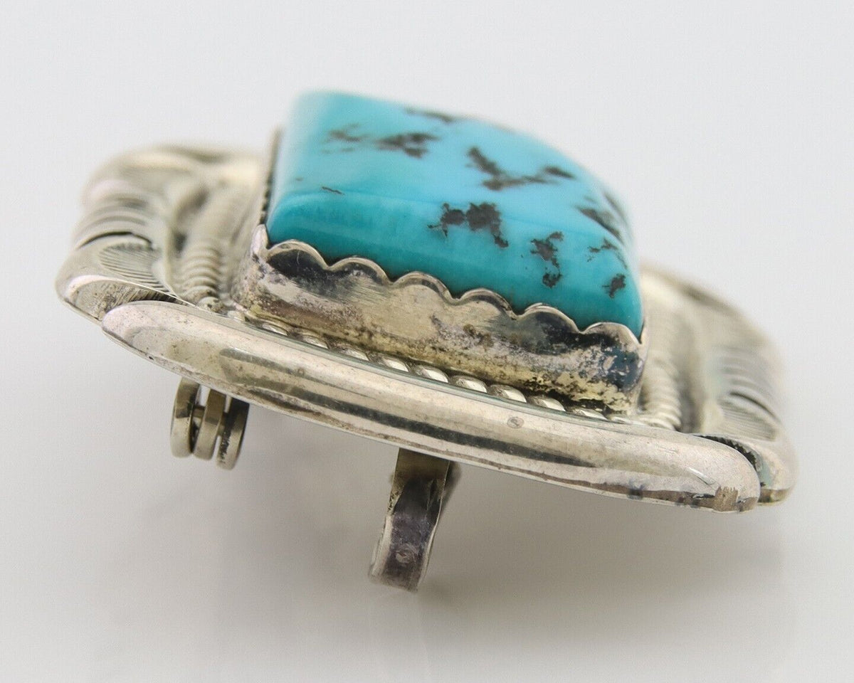 Navajo Pin 925 Silver Natural Blue Turquoise Artist Signed Hyson Craig C.80's