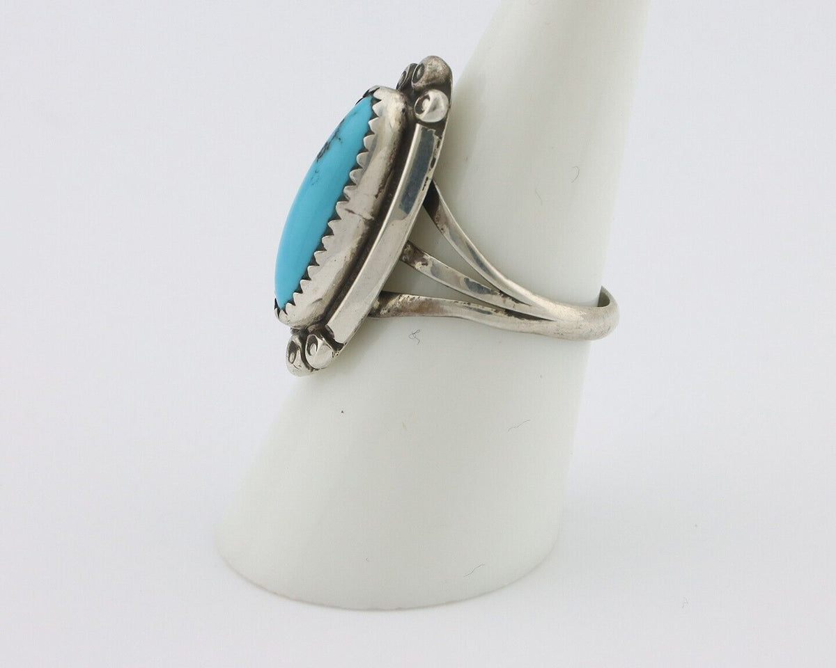 Navajo Ring .925 Silver Sleeping Beauty Turquoise Signed SkyStone Creations C80s