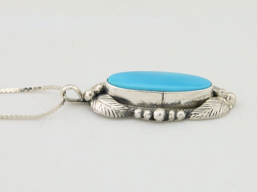 Navajo Necklace 925 Silver Natural Turquoise Artist Signed Circle JW C80s