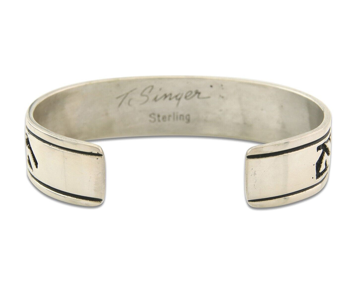 Navajo Bracelet 925 Silver Artist Signed Thomas Singer Cuff Made in the 1980's