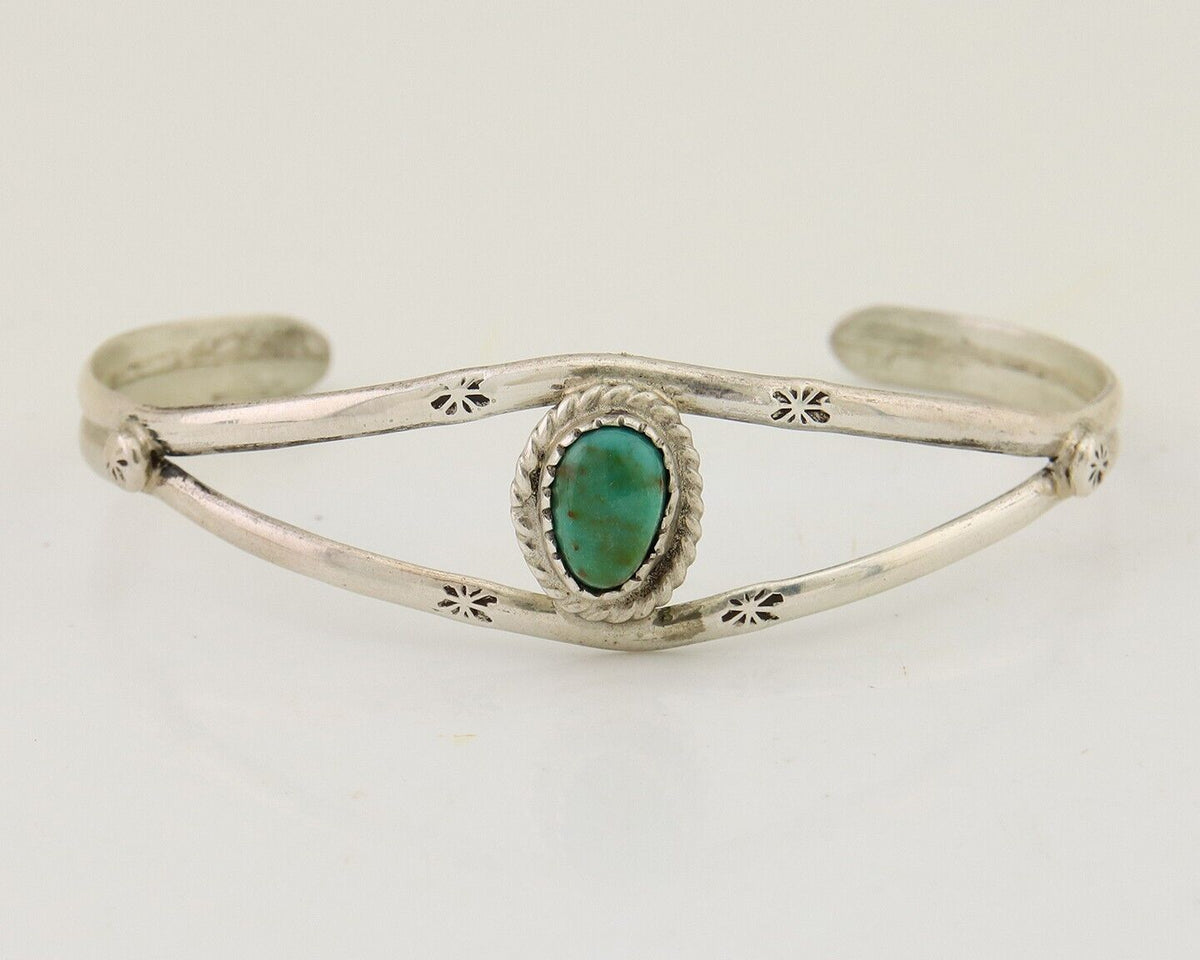 Navajo Hand Stamped Cuff Bracelet Turquoise 925 Silver Native American Artist