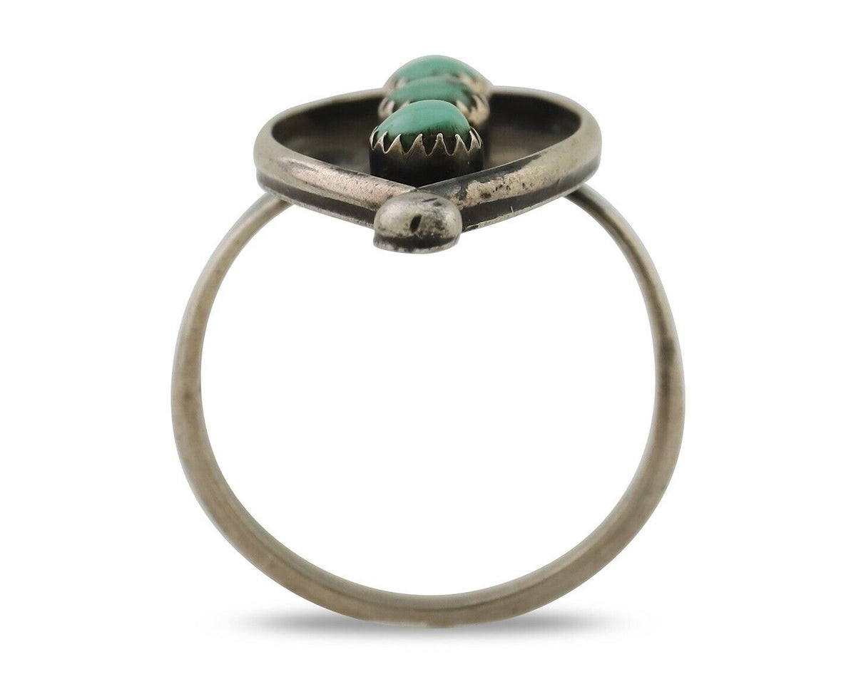 Vintage Navajo Ring 925 Silver Natural Turquoise Signed AZ9-AD Size 7.75