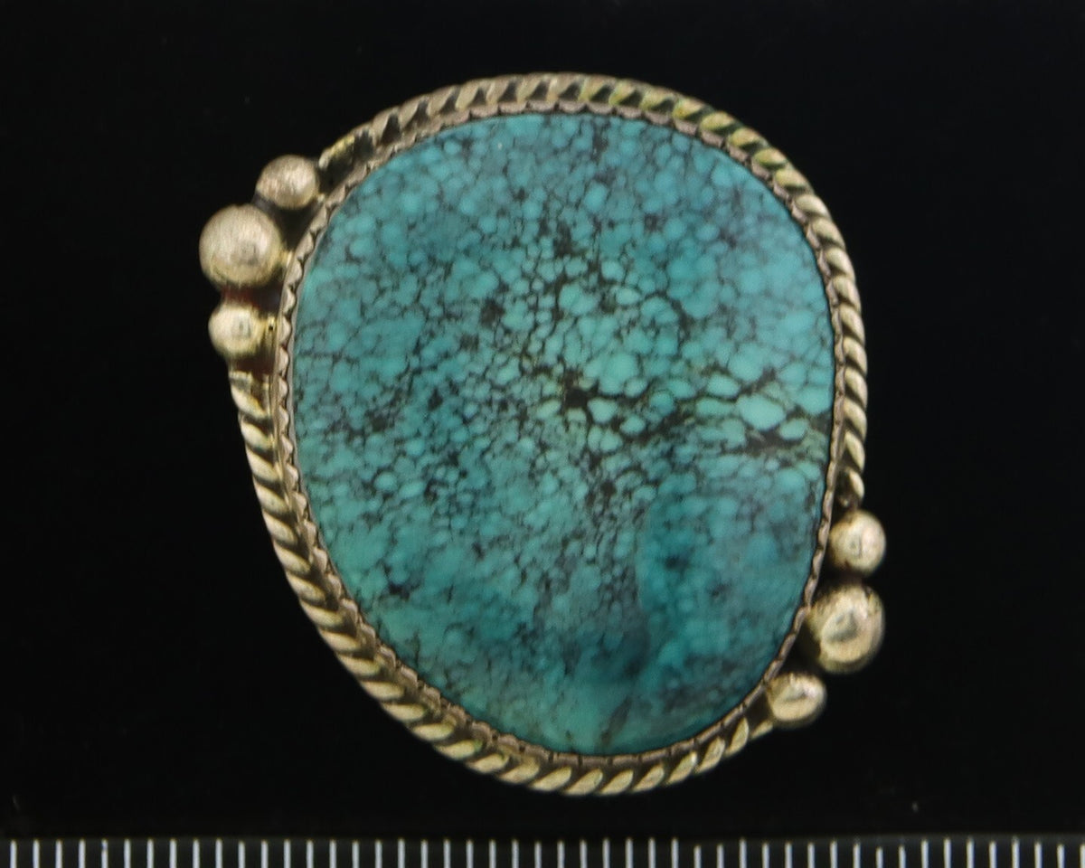 Navajo Ring 925 Sterling Spiderweb Blue Turquoise Native Artist C.80's Size 9.0