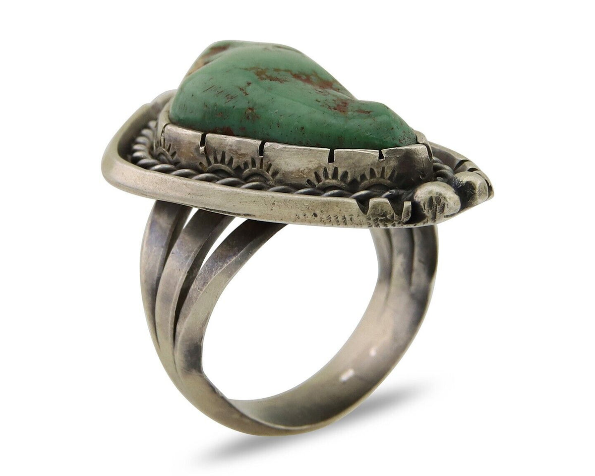 Navajo Ring 925 Sterling Silver Green Turquoise Native Artist C.80's