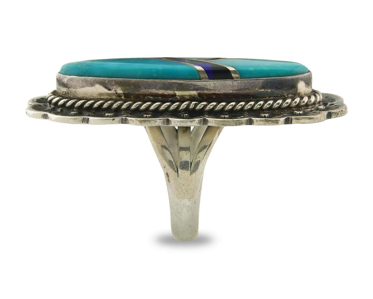 Vintage Navajo Ring 925 Sterling Silver Gemstone Signed Mike Begay Size 8.0