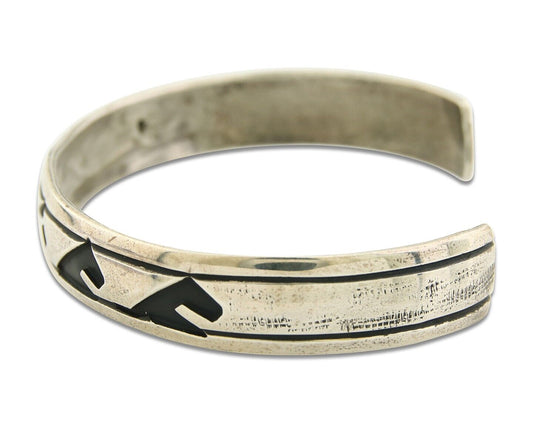 Navajo Bracelet 925 Silver Handmade Cuff Artist Signed TJB C.80's