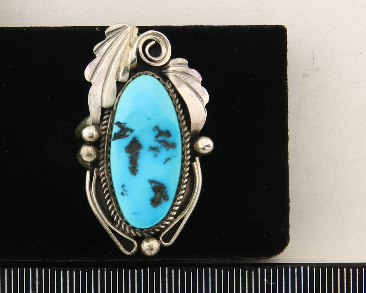 Navajo Ring 925 Sterling Turquoise Artist Justin Morris C.80's Size 8.0