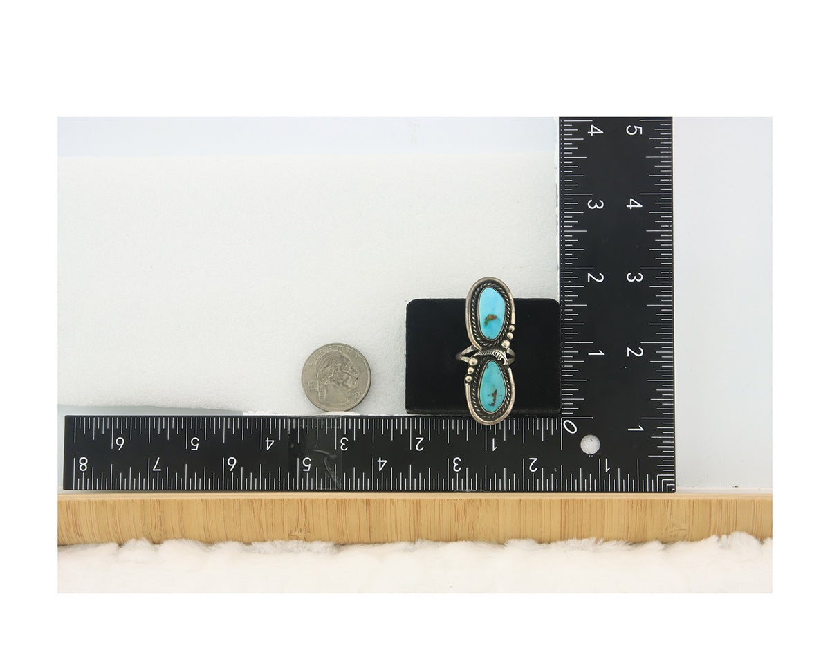 Navajo Ring Sterling Silver Blue Turquoise Vintage Signed AP Size 6.75