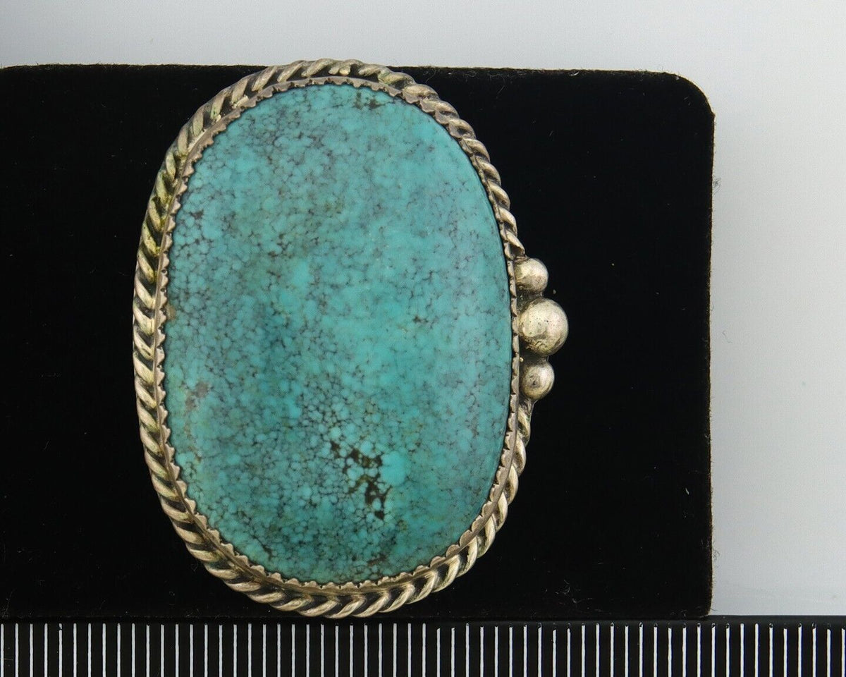 Navajo Ring 925 Sterling Spiderweb Blue Turquoise Native Artist C.80's Size 9.0