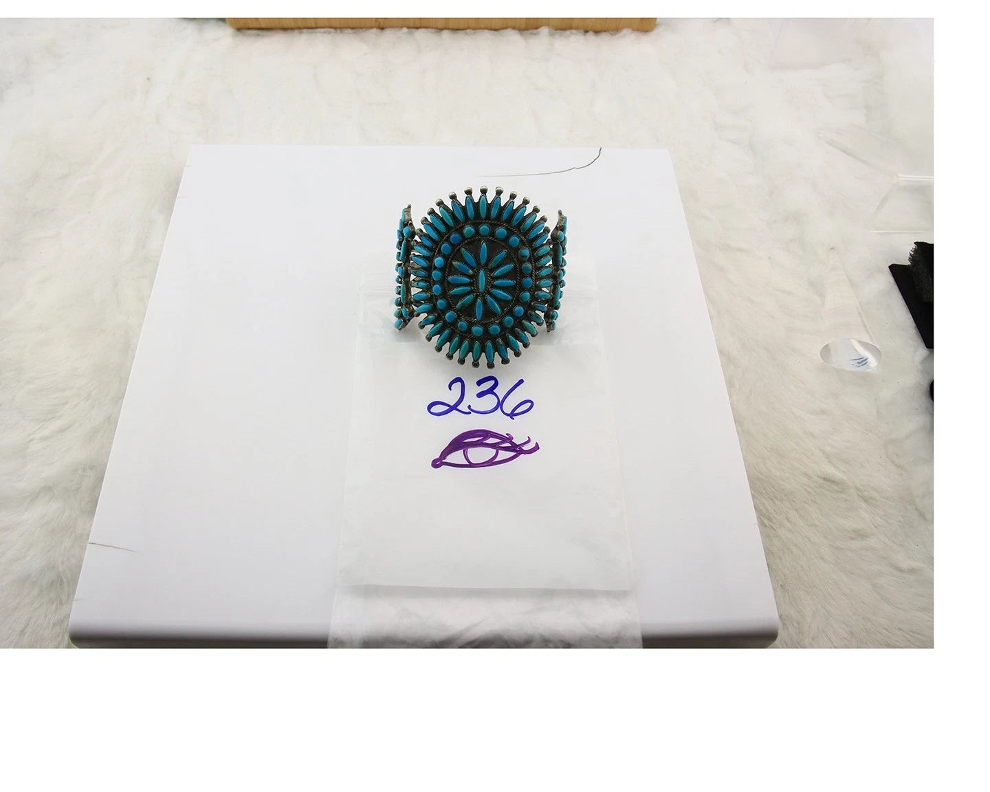 Navajo Cuff Bracelet Sterling Silver Turquoise Vintage Signed JCS C.1975