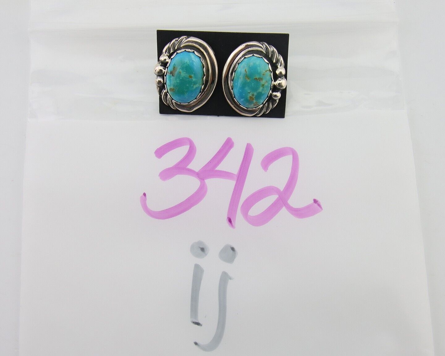 Navajo Earrings 925 Blue Kingman Turquoise Native American Artist C80s