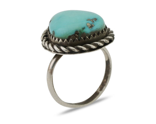 Navajo Ring 925 Silver Natural Turquoise Native American Artist C.80's