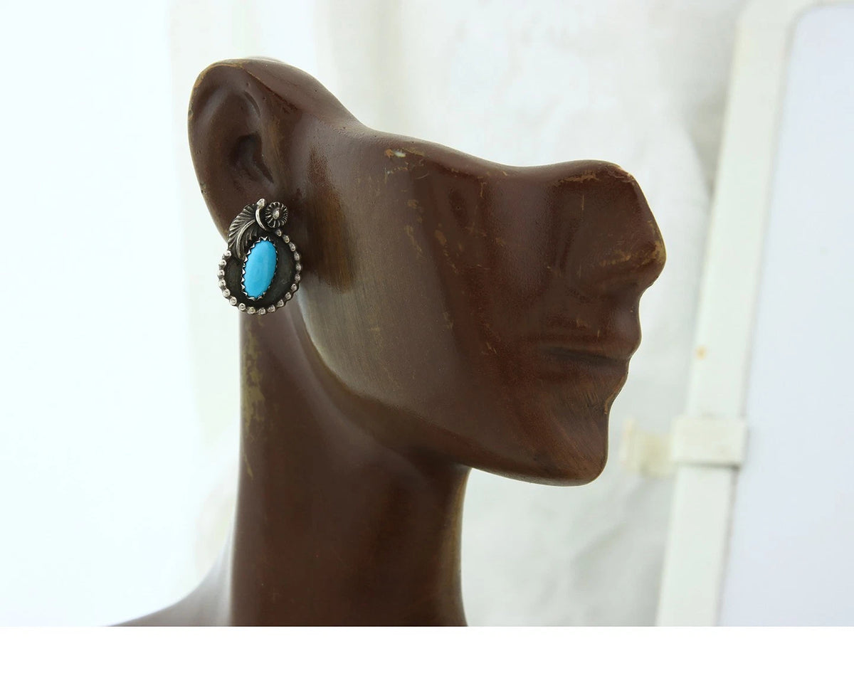 Navajo Dangle Earrings Sterling Silver Handmade Turquoise Vintage Signed