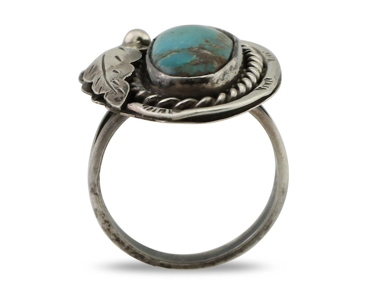Navajo Handmade Ring 925 Silver Natural Turquoise Signed Jason Livingston C.80's