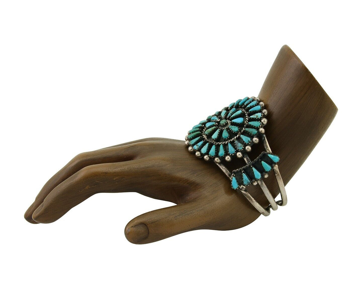 Navajo Bracelet 925 Silver Natural Blue Turquoise Native American Artist C.80's