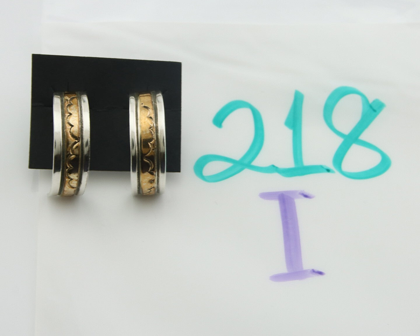 Navajo Hoop Earrings 925 Silver & Gold Artist Signed Randall Endito C.80's