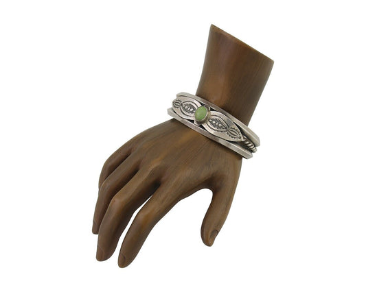 Navajo 925 Silver Handmade Bracelet Green Turquoise Native C.80's