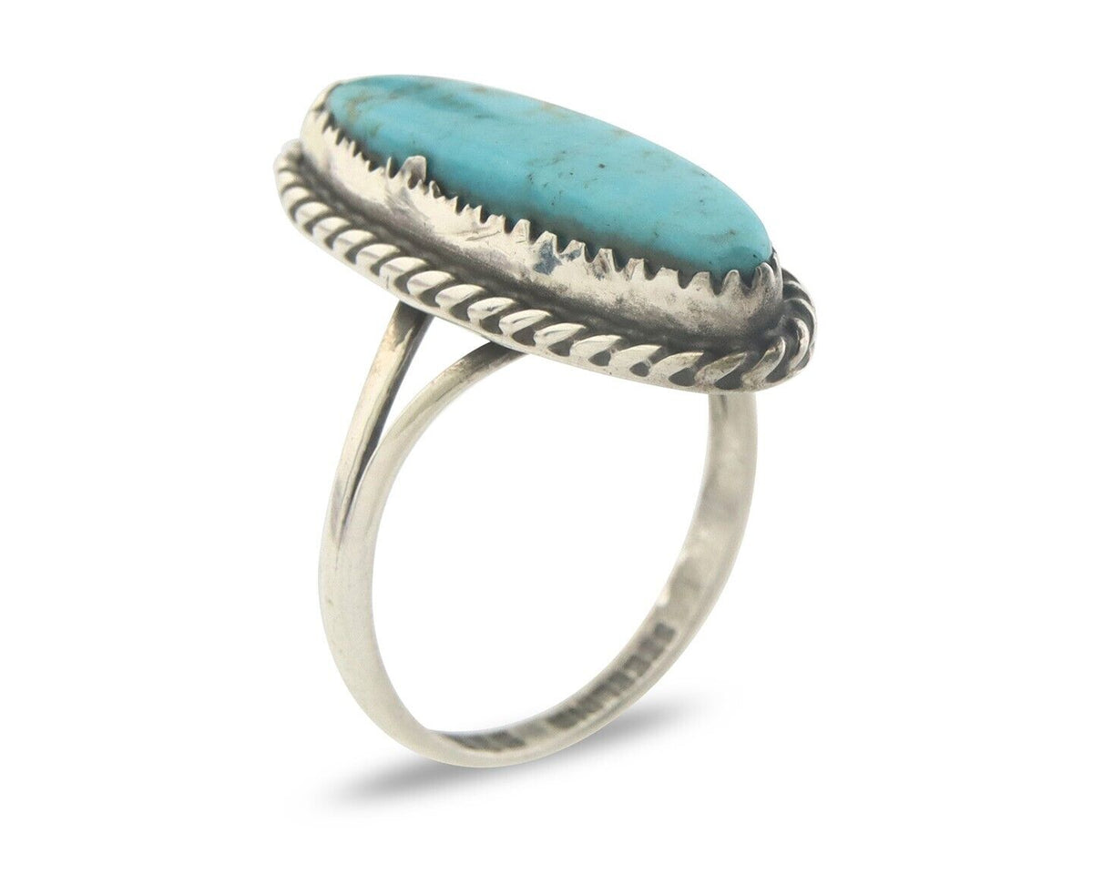 Navajo Ring 925 Sterling Natural Turquoise Native Artist C.80's Size 6.75