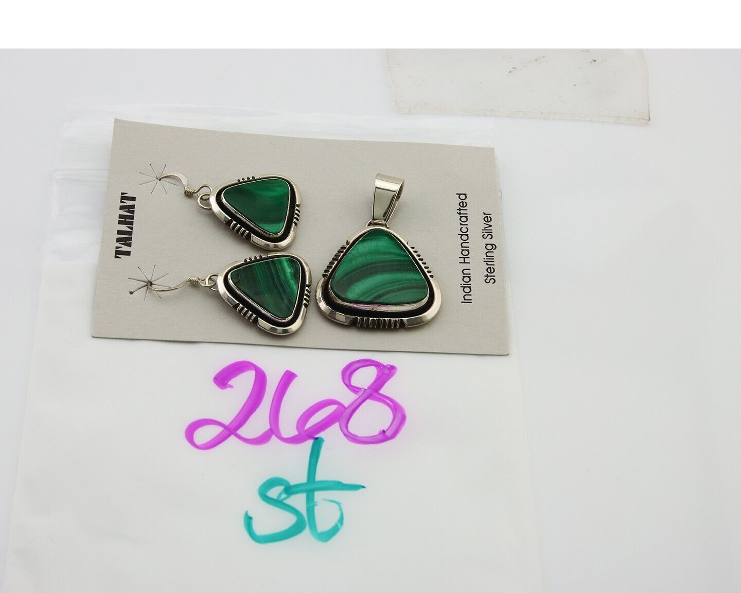 Navajo Pendant Earring Set 925 Silver Malachite Signed William Denetdale C80s