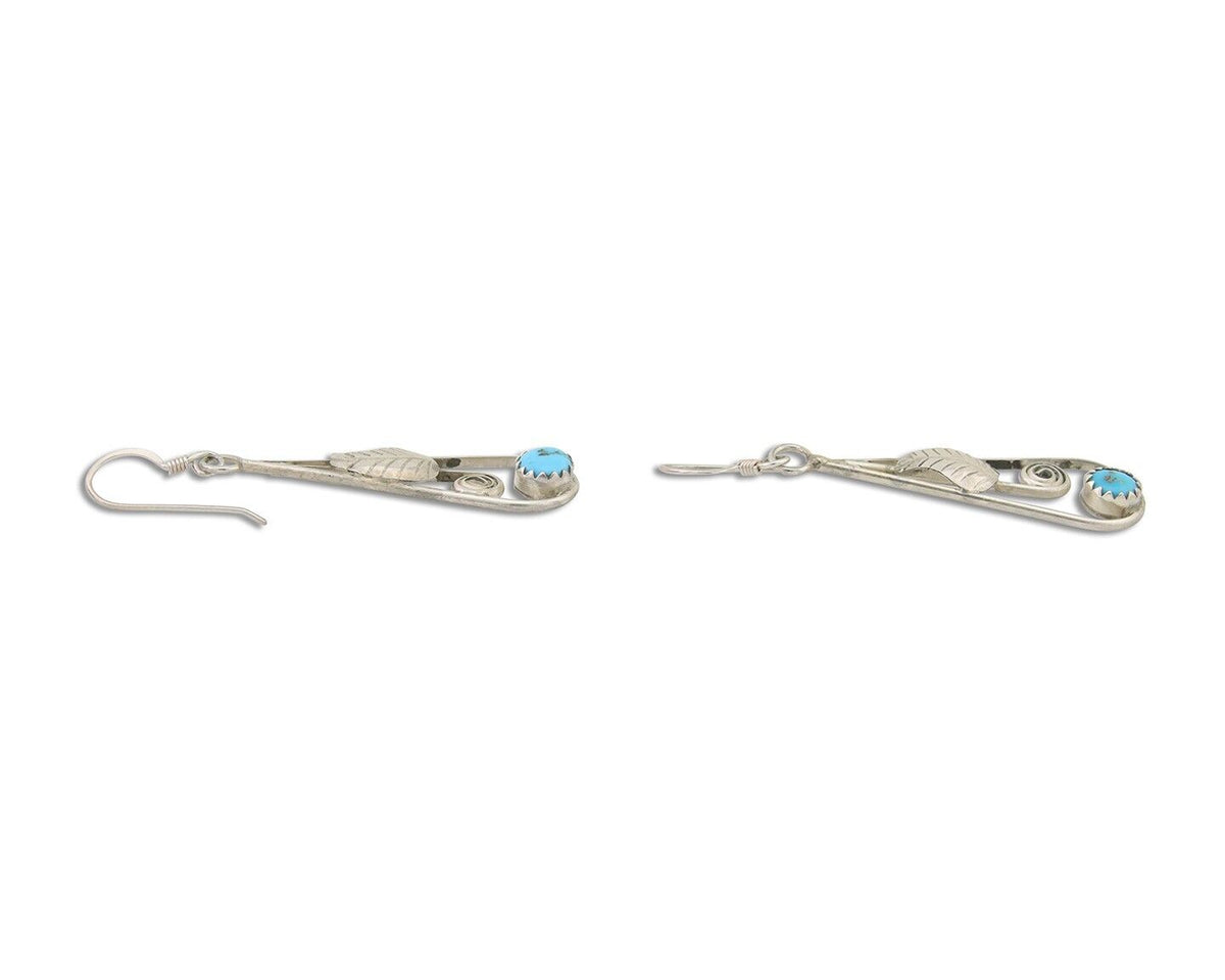 Navajo Dangle Earrings 925 Silver Natural Blue Turquoise Artist Signed JB C.80's