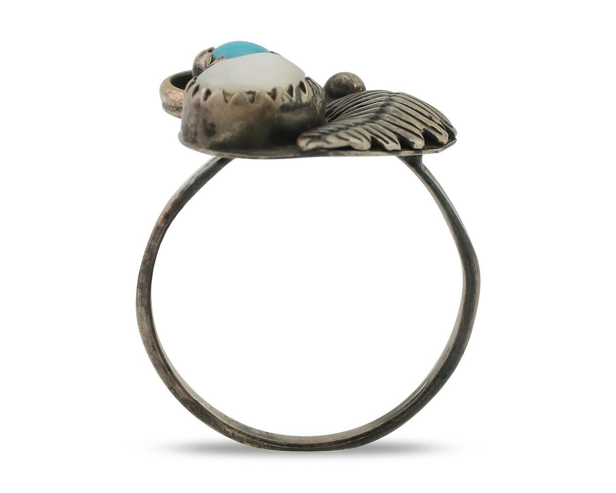 Vintage Handmade Navajo Ring Turquoise & MOP 925 Silver Size 5.75 C.80's