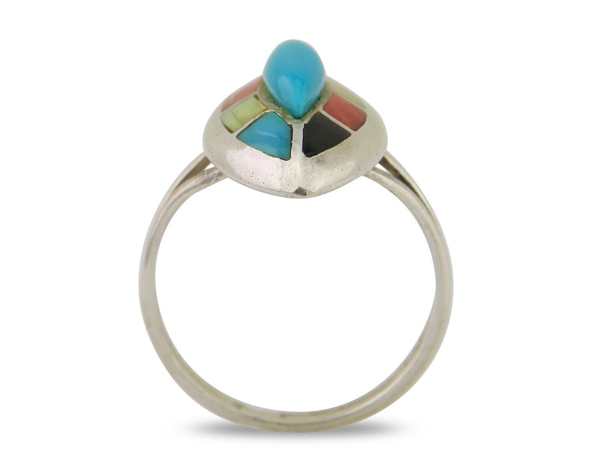 Navajo Ring 925 Silver Turquoise Shell Onyx Spiney Oyster Native Artist C.80's