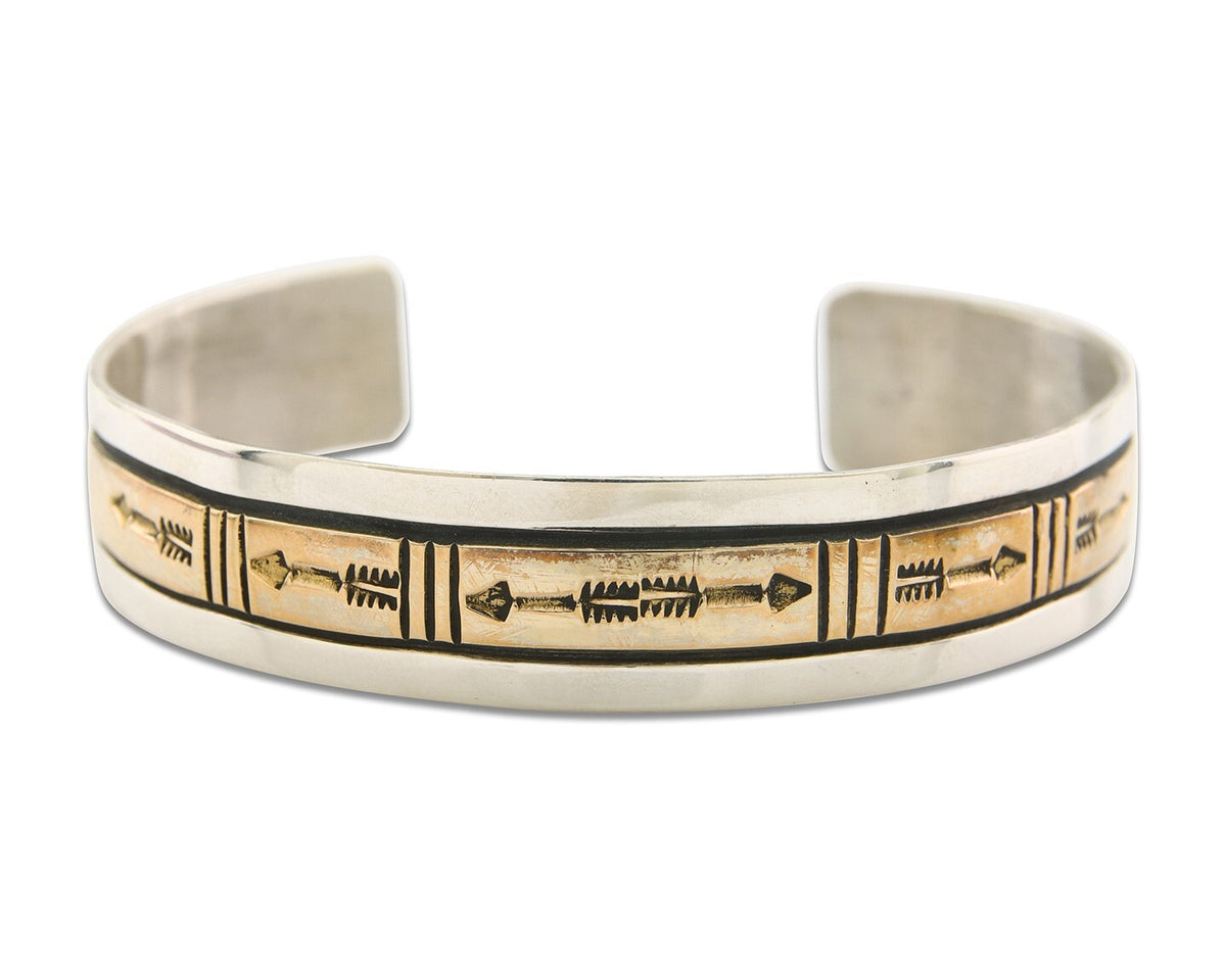 Navajo Bracelet 925 Silver & 12K Gold Cuff Artist Signed Randall Endito 80's