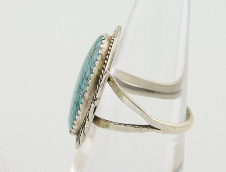 Navajo Ring 925 Silver Natural Spiderweb Turquoise Native Artist C.80's