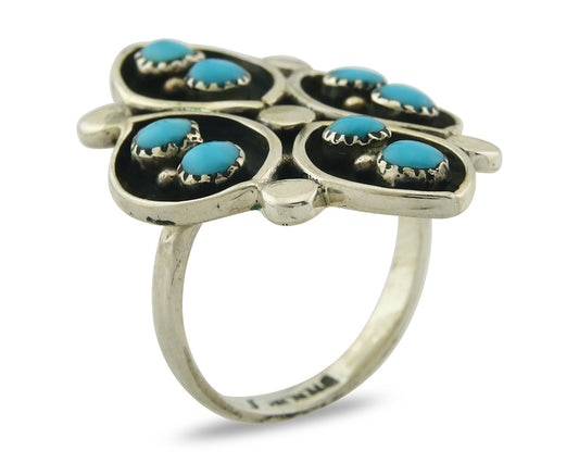 Vintage Zuni Ring 925 Sterling Authentic Natural Turquoise Native Artist Sz 7.75