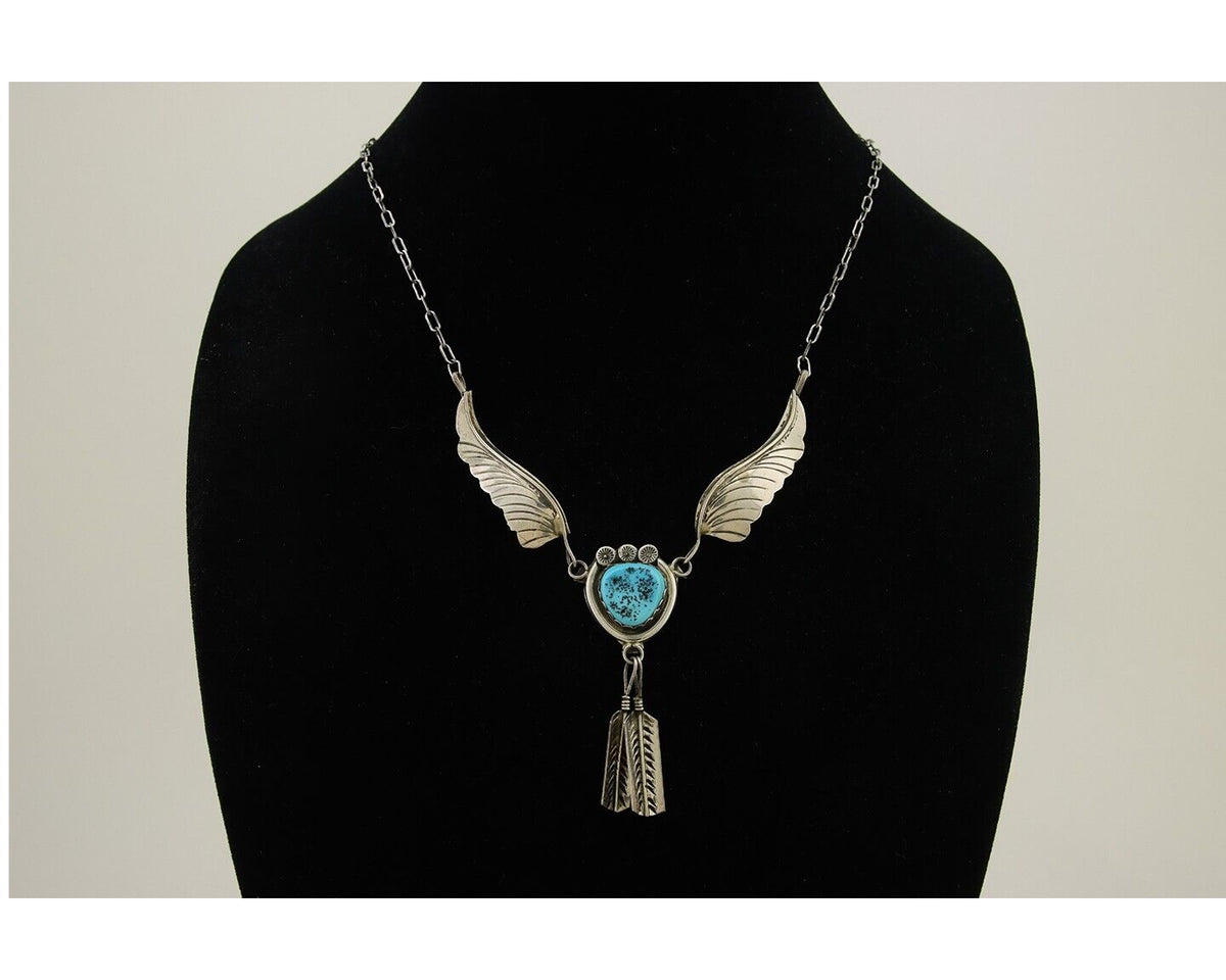 Navajo Turquoise Necklace 925 Silver Artist Signed Margie Chee C.80's
