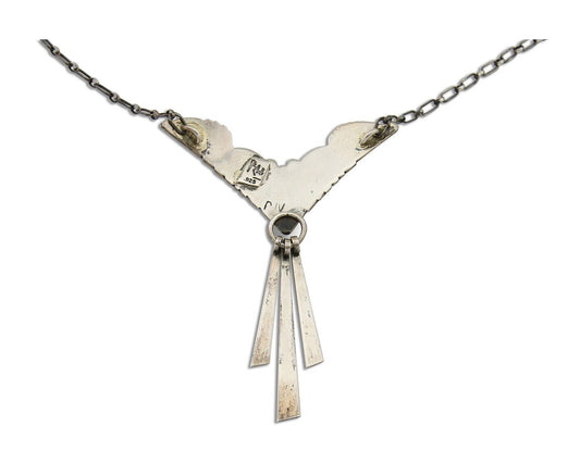 Navajo Turquoise Necklace 925 Silver Artist Signed De Chelly & NJ C.80's