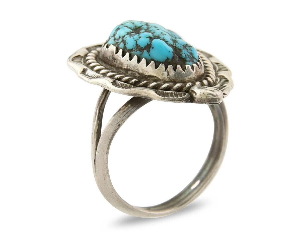 Navajo Ring 925 Sterling Natural Mined Blue Nugget Turquoise C.80's Size 6.5