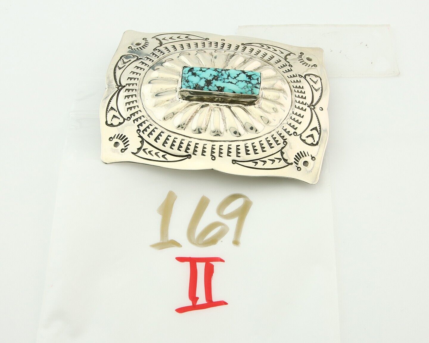 Navajo Belt Buckle 925 Sterling Silver Turquoise Artist Signed Tony Guerro C80s