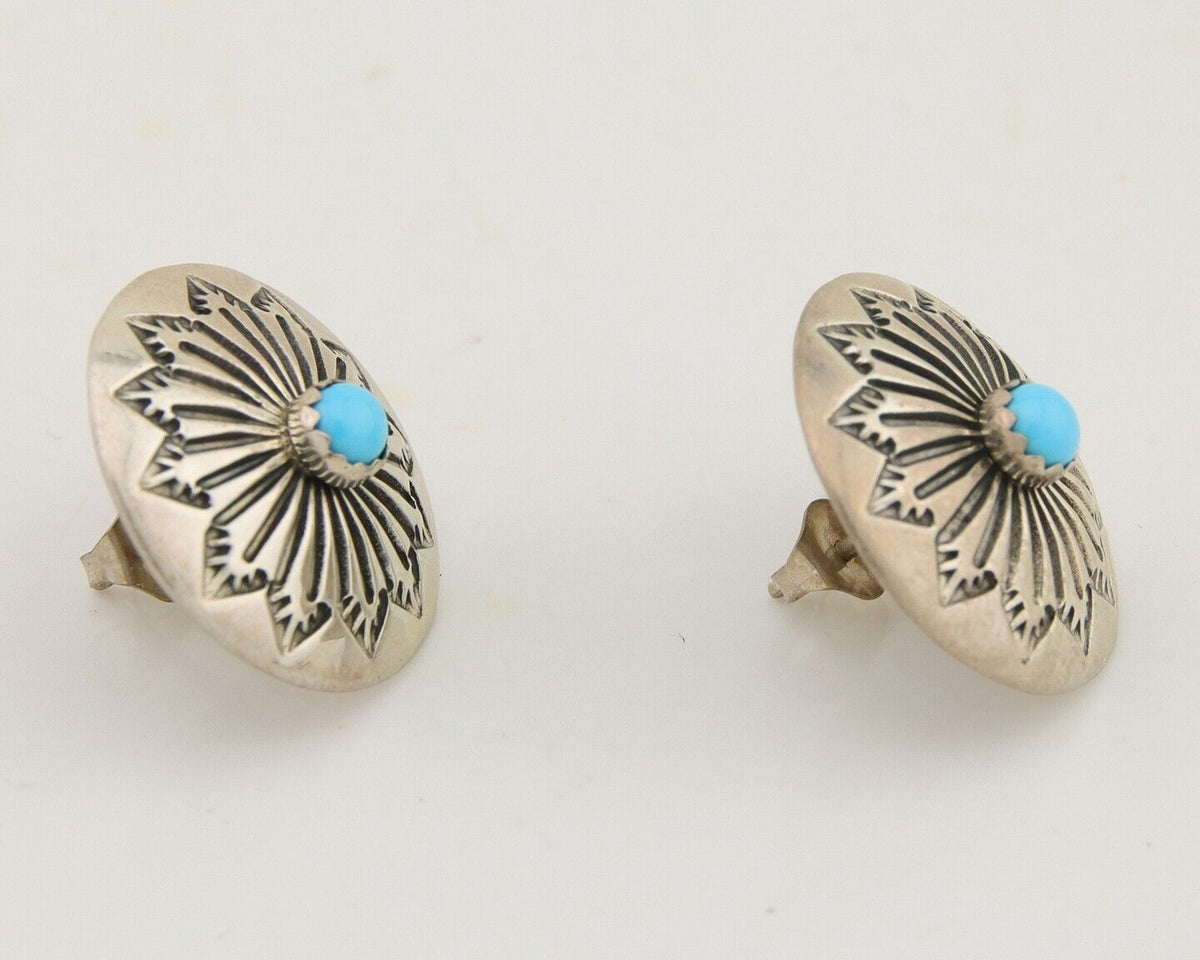 Navajo Shield Earrings 925 Silver Blue Turquoise Artist Signed SN C.80s