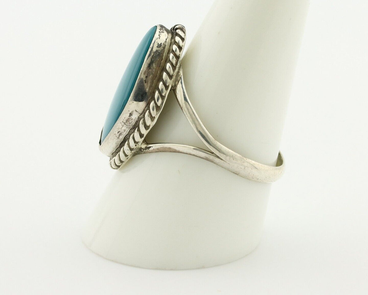 Navajo Ring 925 Silver Natural Turquoise Artist Signed Rabbit Stick C.80's
