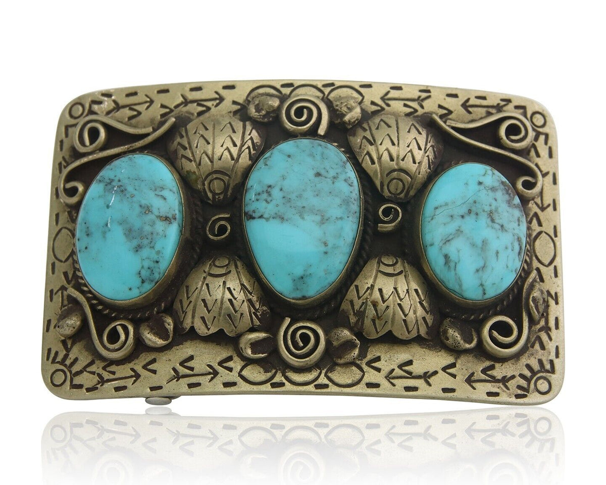 Navajo Belt Buckle .999 Nickel Handmade Artist Signed IJC 2.0x3.0 in C.1980's