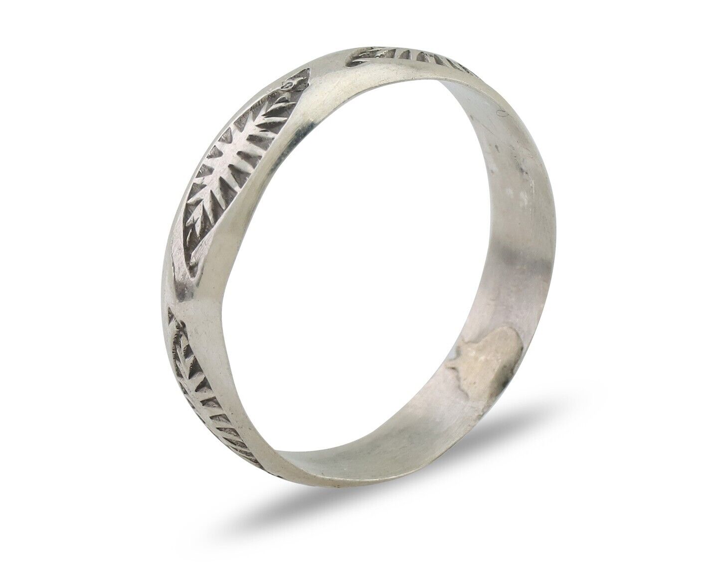 Navajo Hand Stamped Band 925 Silver 5.0 mm Signed Larry Chavez Size 8.5 C.80's