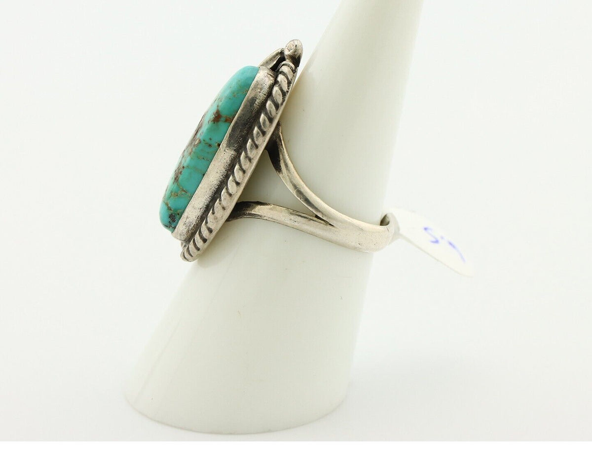 Navajo Ring 925 Silver Spiderweb Turquoise Native Artist Signed C.80's