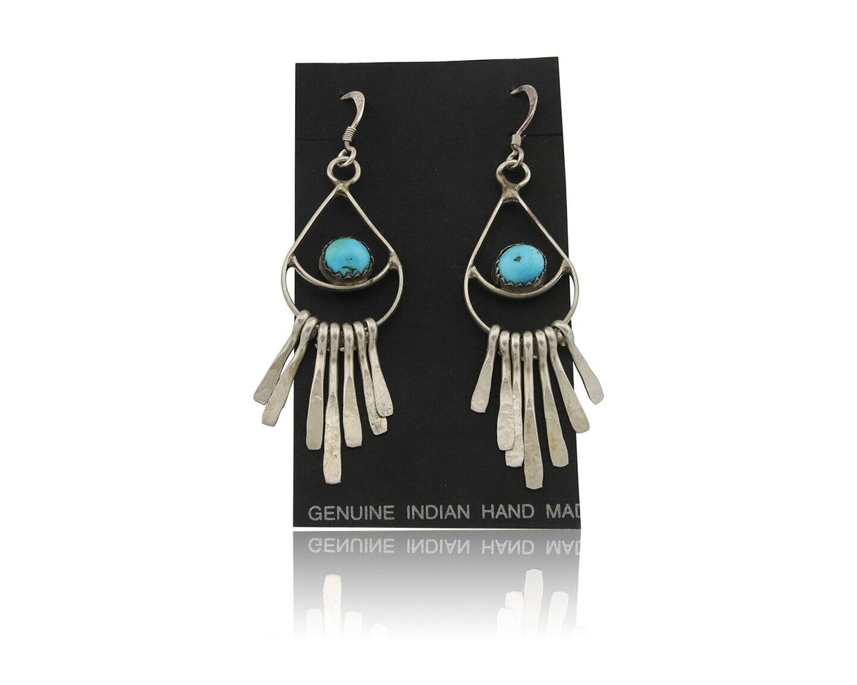 Navajo Dangle Earrings 925 Silver Natural Turquoise Artist Signed JB C.80's