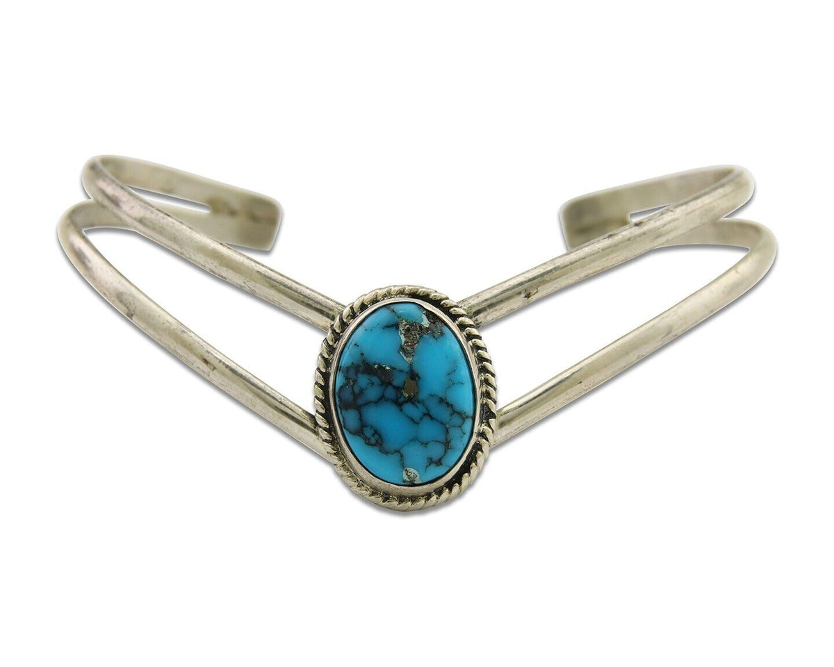 Navajo Bracelet 925 Silver Cuff Turquoise Handmade Artist Signed MC C.80's