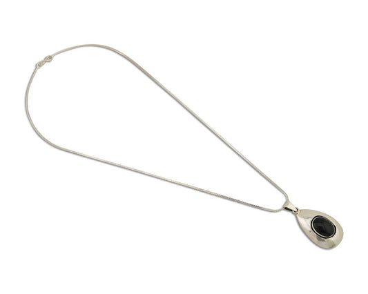 Navajo Necklace 925 Silver Natural Onyx Native Artist Signed M Montoya C.80's