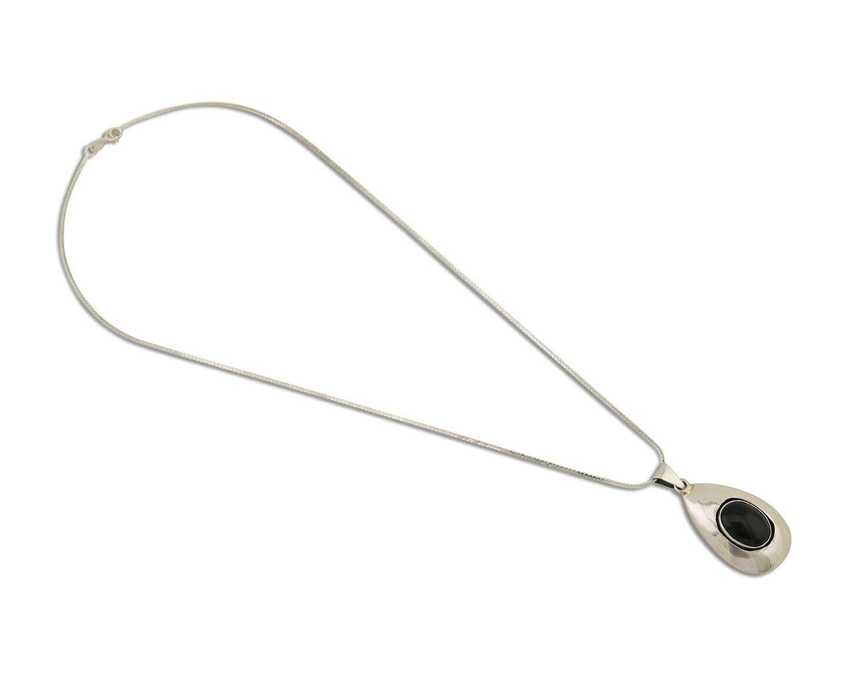Navajo Necklace 925 Silver Natural Onyx Native Artist Signed M Montoya C.80's