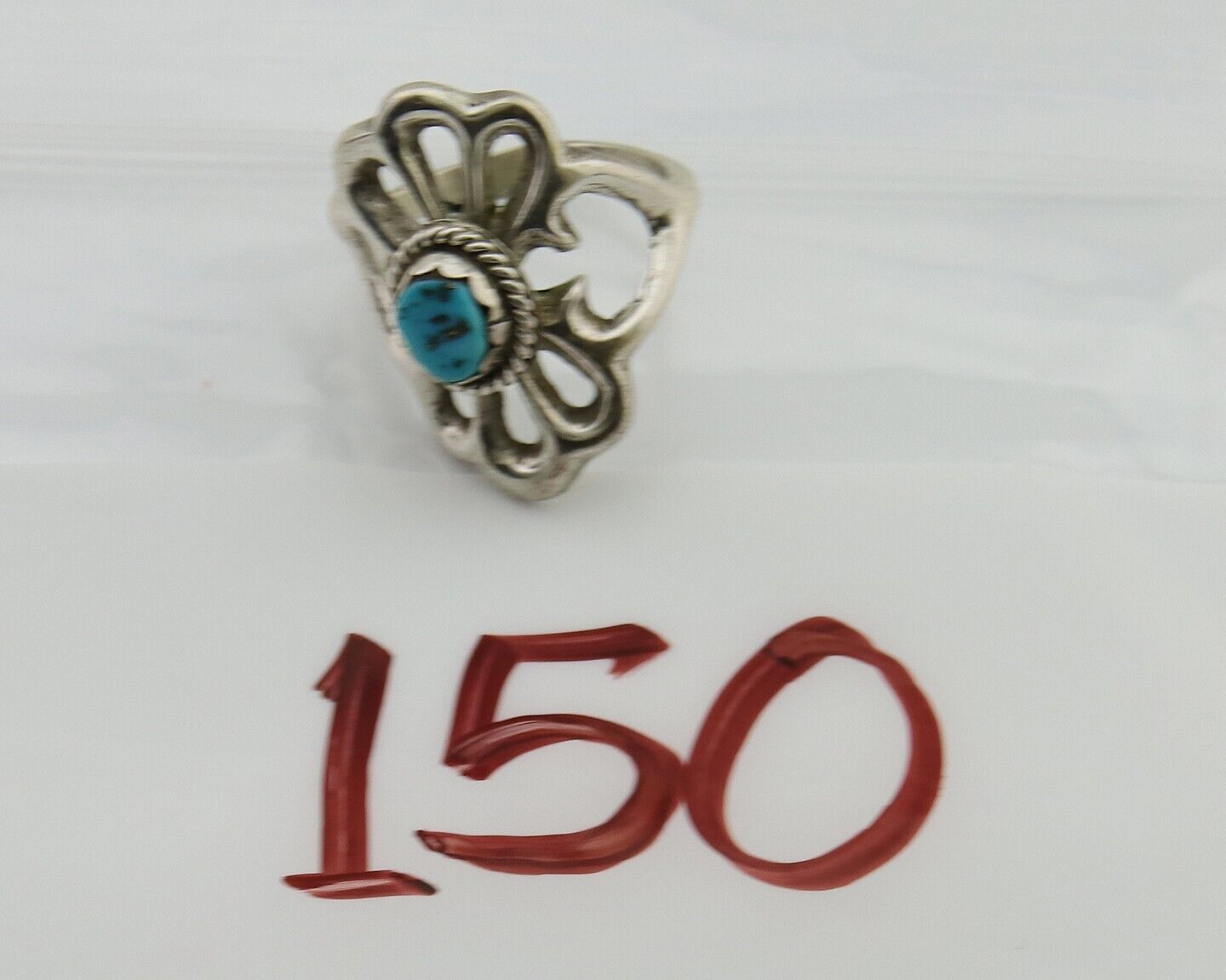 Navajo Sand Cast Ring 925 Silver Sleeping Beauty Turquoise Artist C.80's