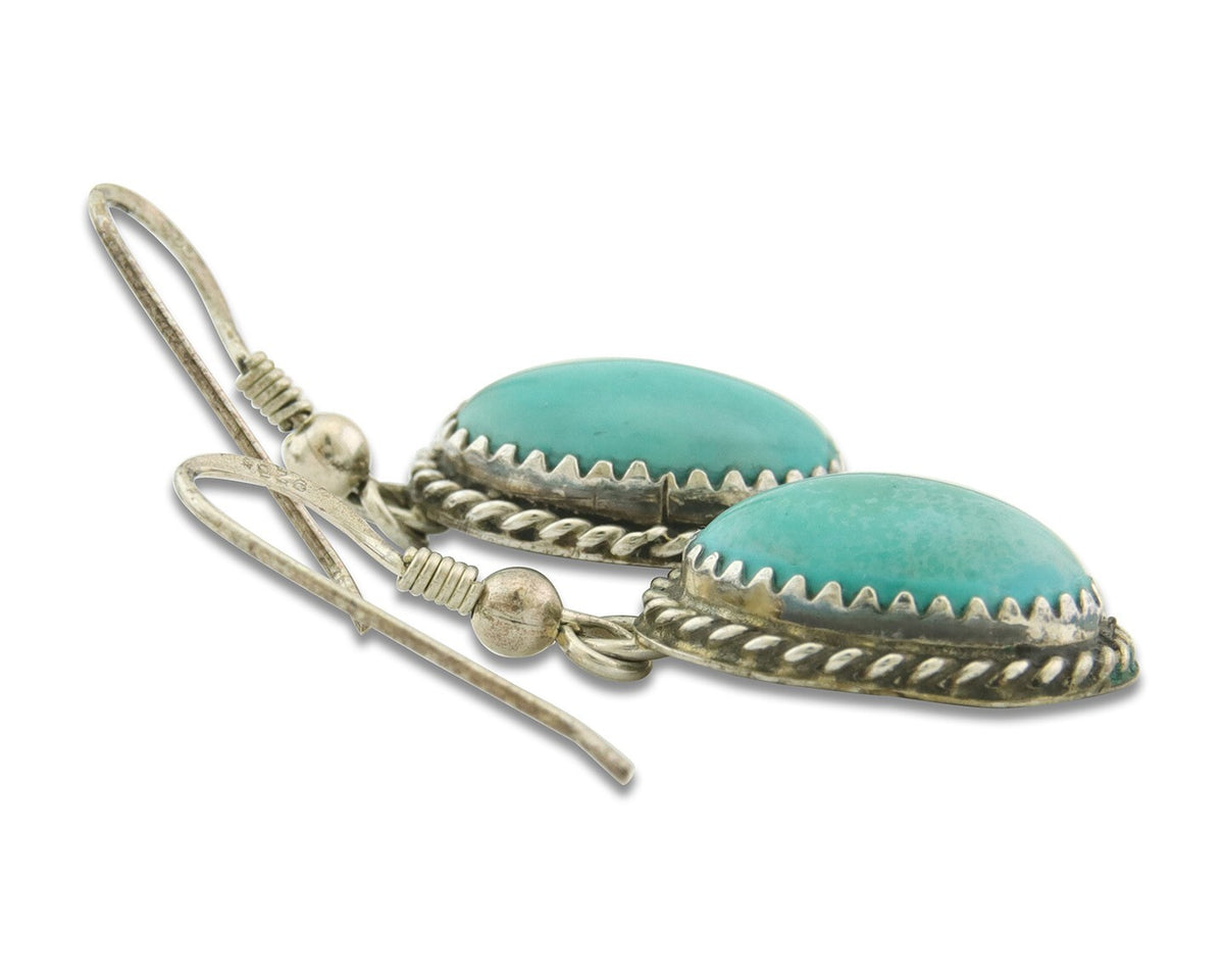 Navajo Dangle Earrings 925 Silver Natural Turquoise Native Signed Benally C.80's