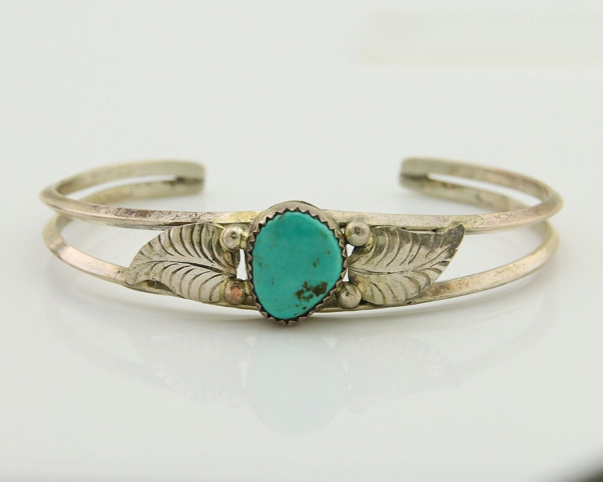 Navajo Cuff Bracelet Blue Turquoise 925 Silver Native Artist Signed BD C.80's