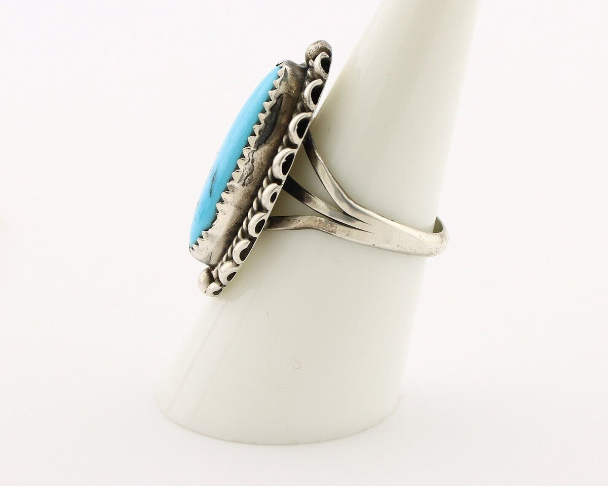 Navajo Ring 925 Silver Sleeping Beauty Turquoise Signed SC C.80's