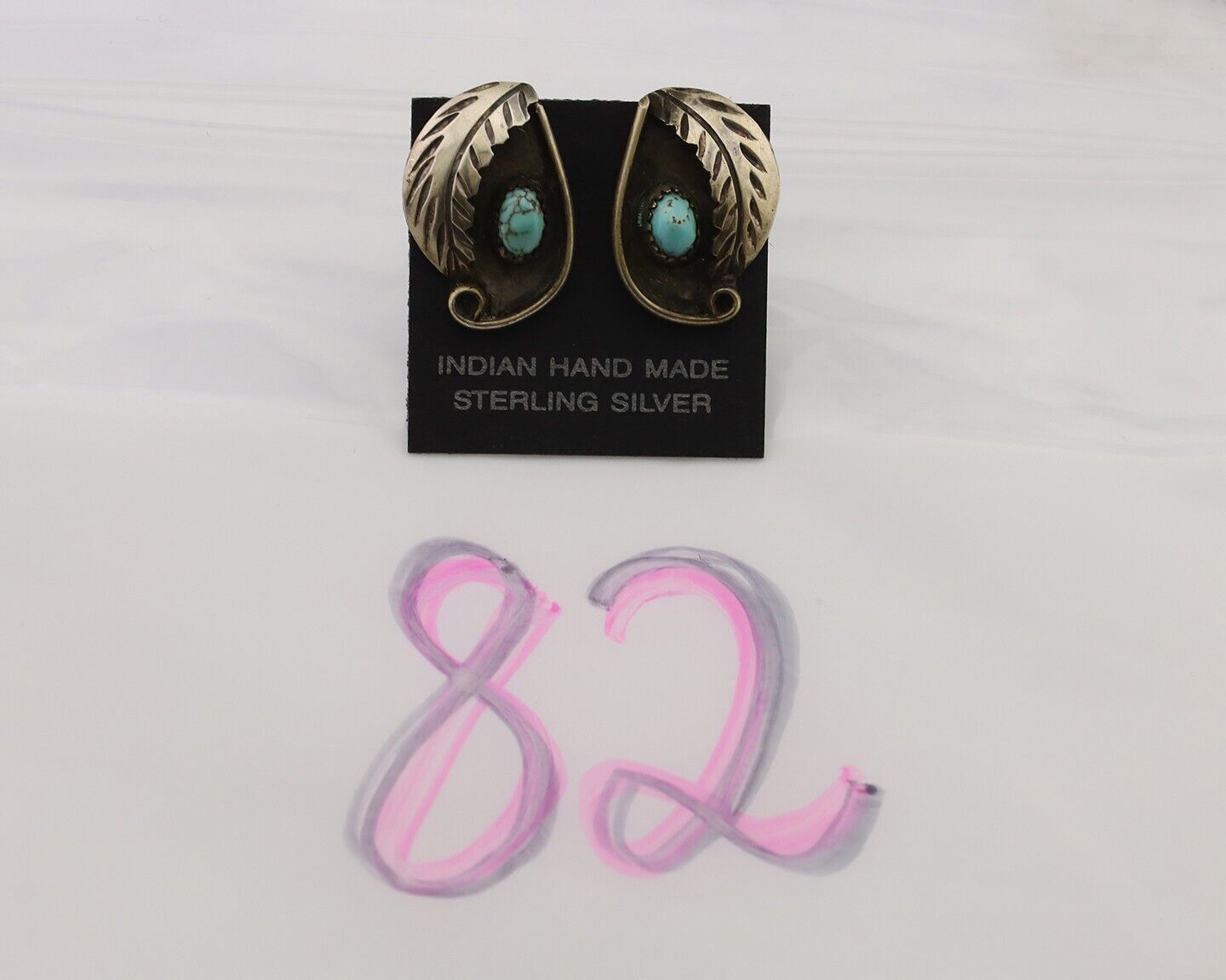 Navajo Earrings 925 Silver Natural Turquoise Native American Artist C.80's